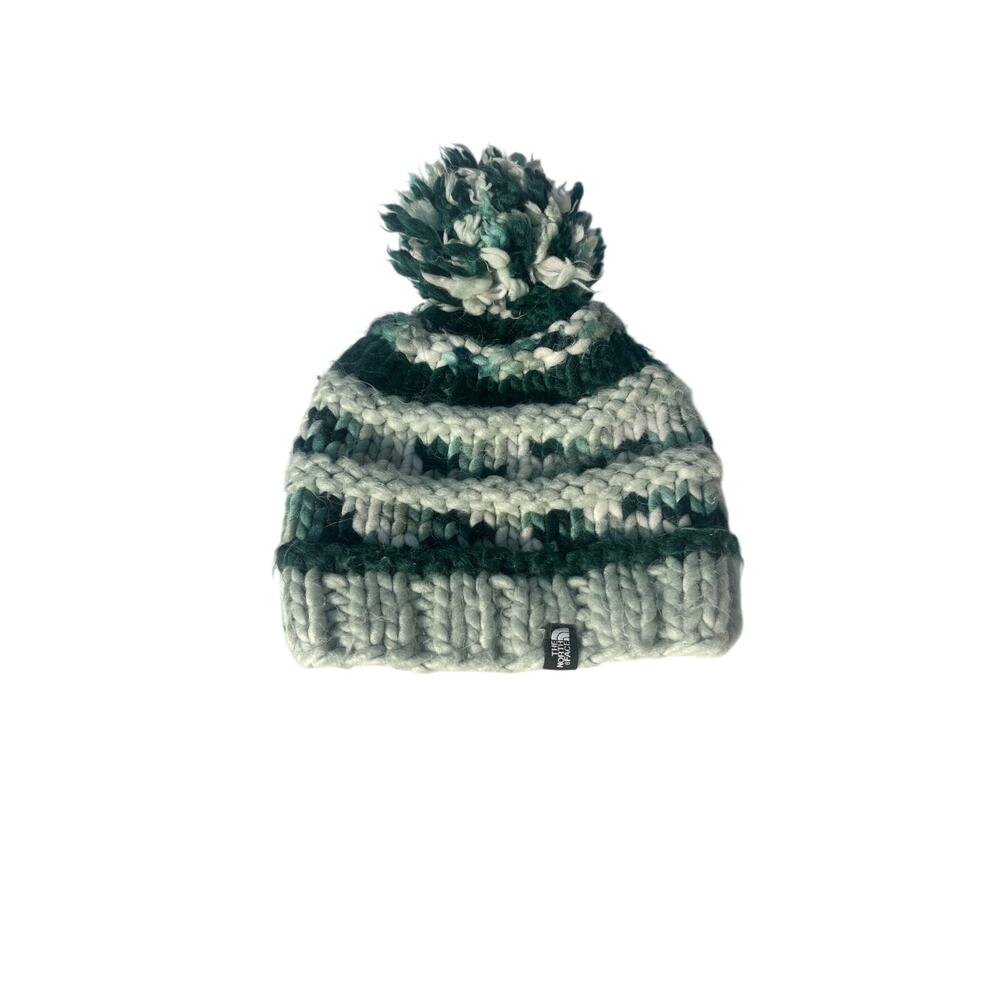 North Face Green Chunky Knit Pom Pom Beanie